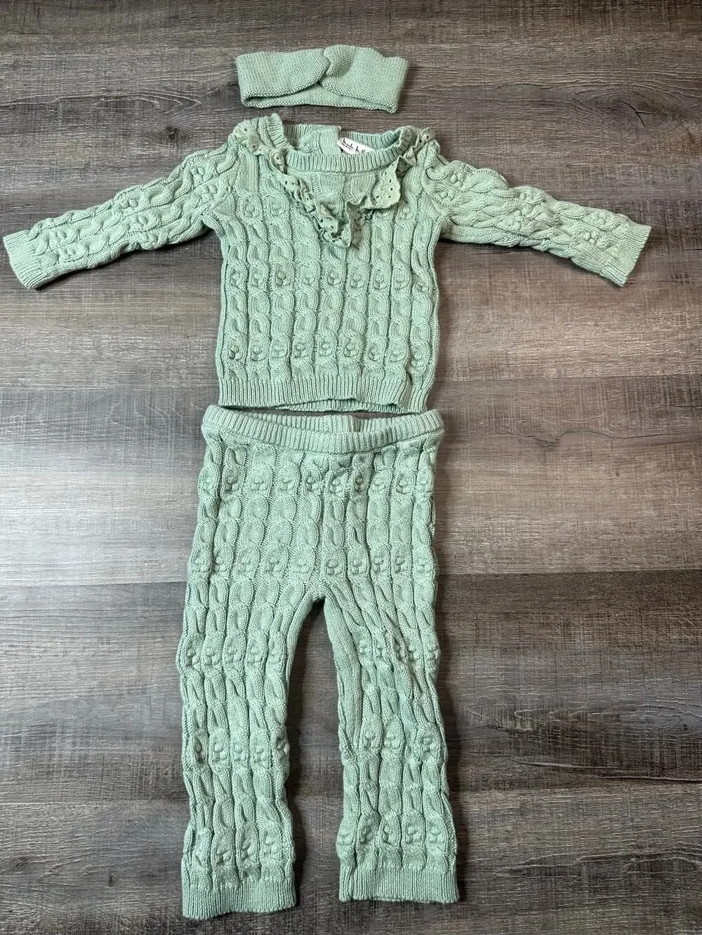 Nicole Miller Girls 3-Piece Cable Knit Sweater Set - Mint Green, 18 months